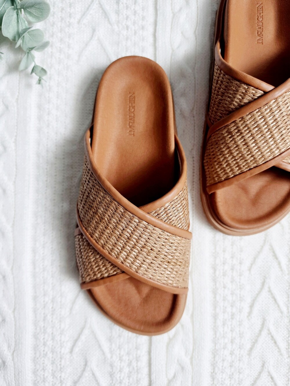 J. McLaughlin Women's Slide Footbed Slip On Sandals Palma Raffia Leather 7.5 NEW